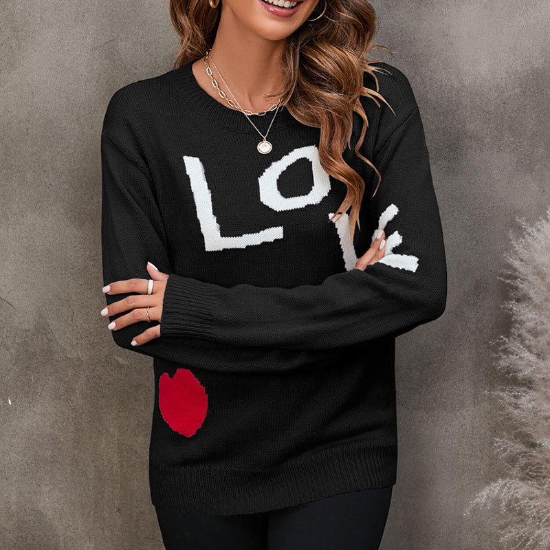 Chic Strikket Pullover med Unik Grafik
