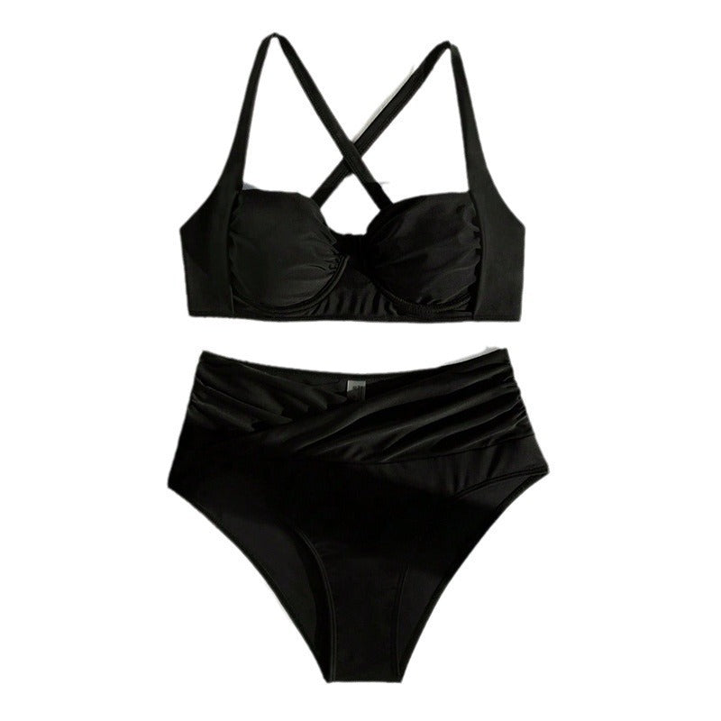 Stilrent Bikini-Set med Bustier och Högmidjade Underdelar
