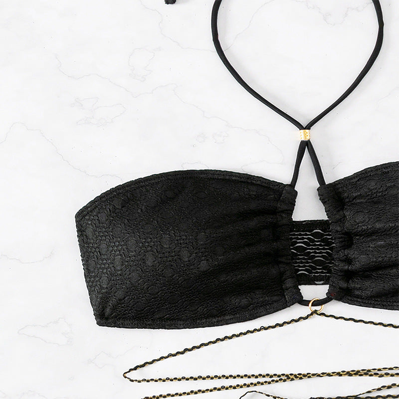 Snygg Bandeau-Bikini med Eleganta Detaljer och Justerbara Band