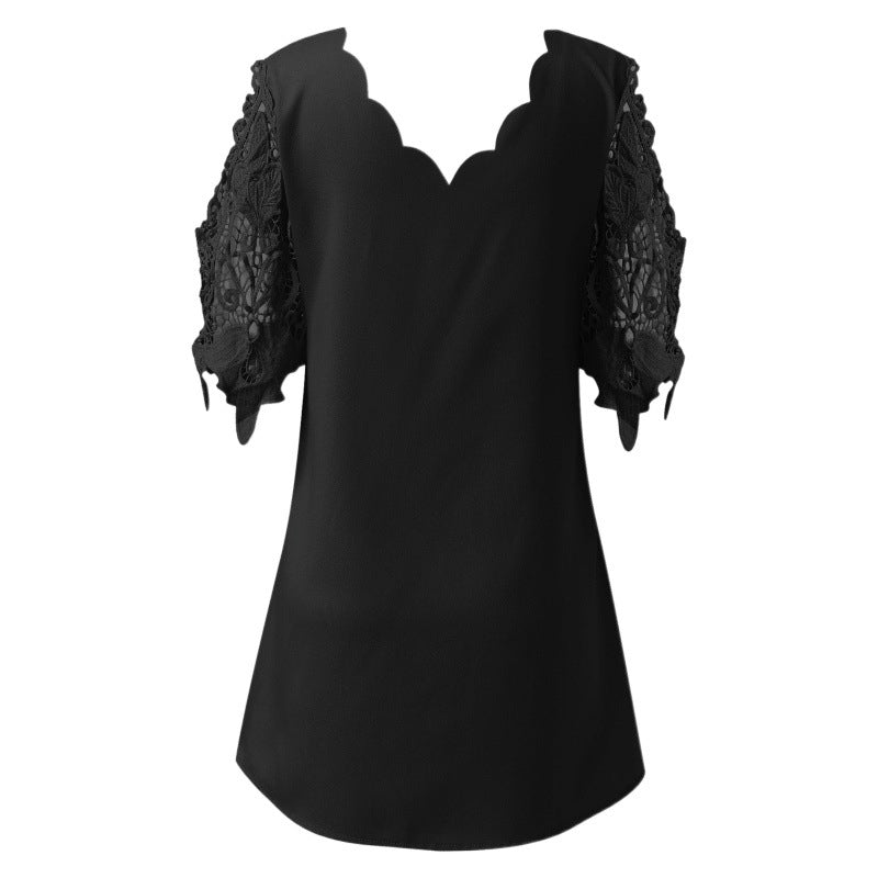 Elegant Blus med V-ringning och Spetsärmar