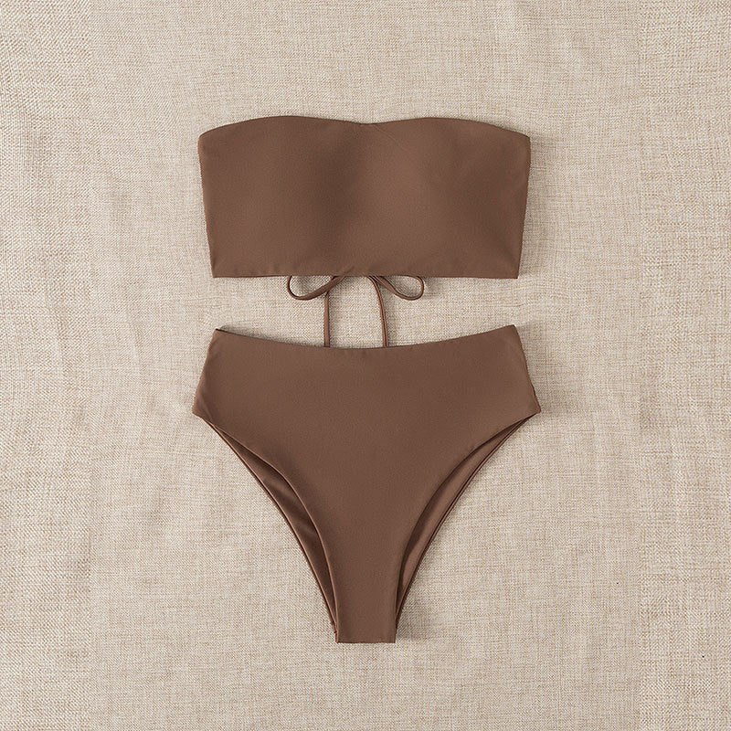 Stilrent Bikini-Set med bandeauöverdel och hög midja