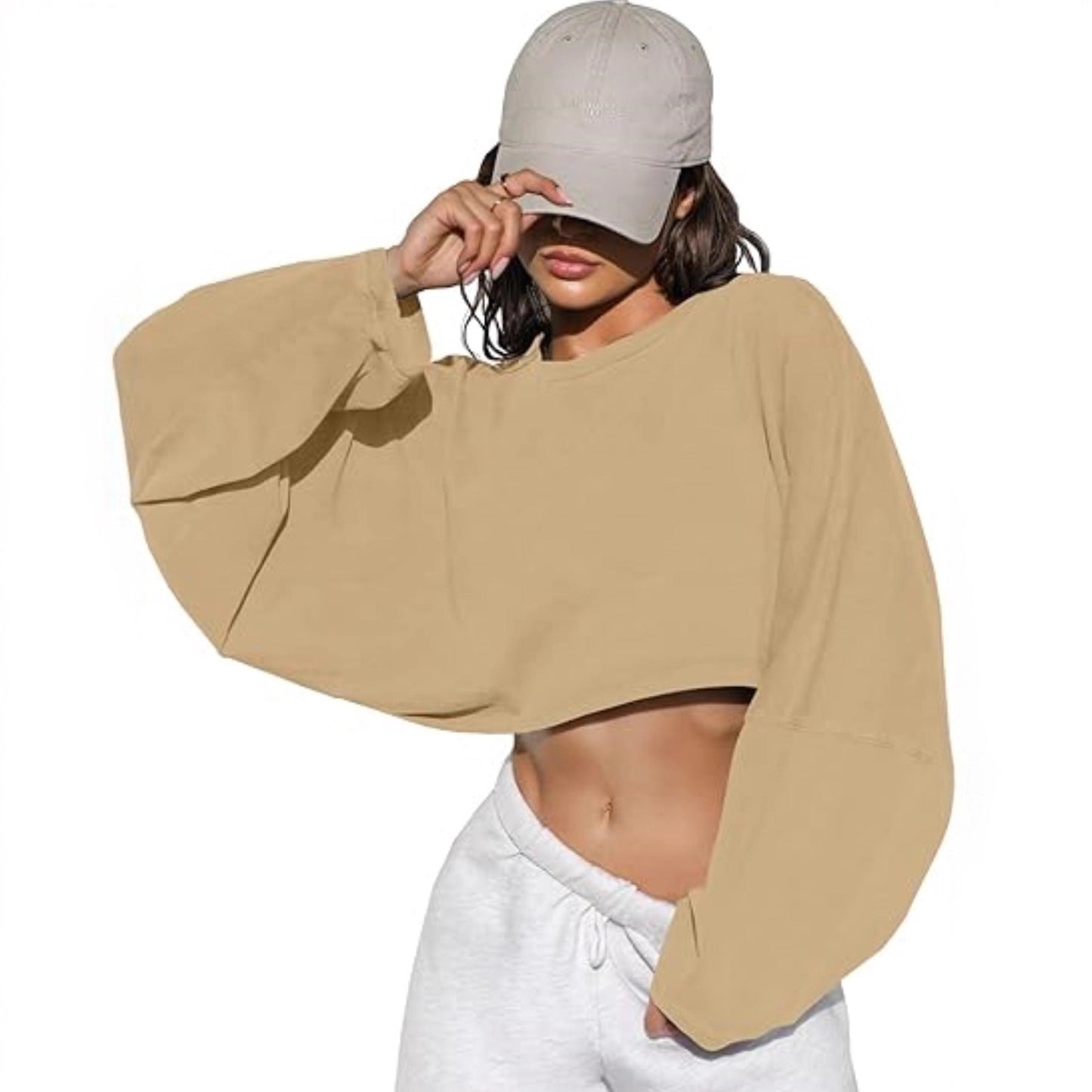 Moderne cropped Sweatshirt med voluminøse ærmer