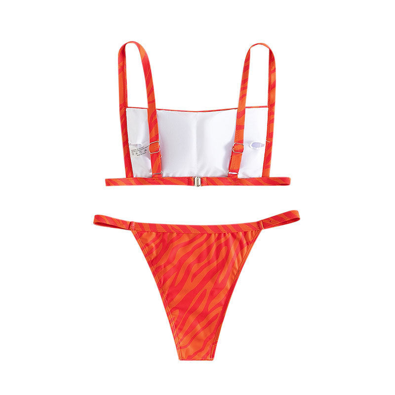 Stilfullt Bandeau-Bikini Set med Djärv Mönstring