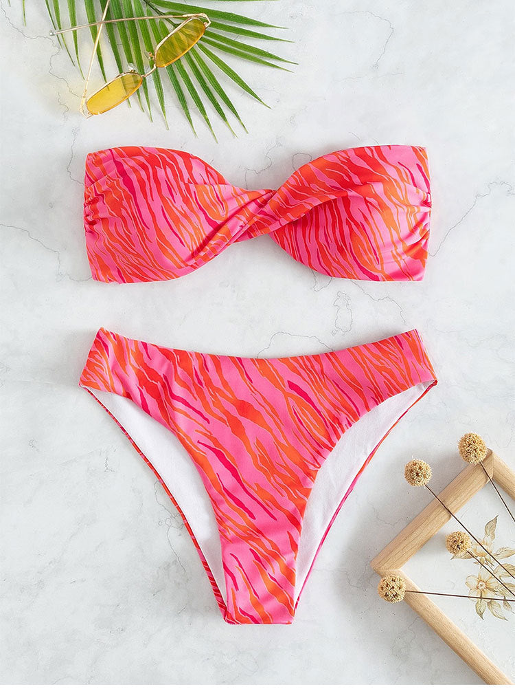 Snygg Bandeau-Bikini med Zebra-Design för Sommarens Äventyr