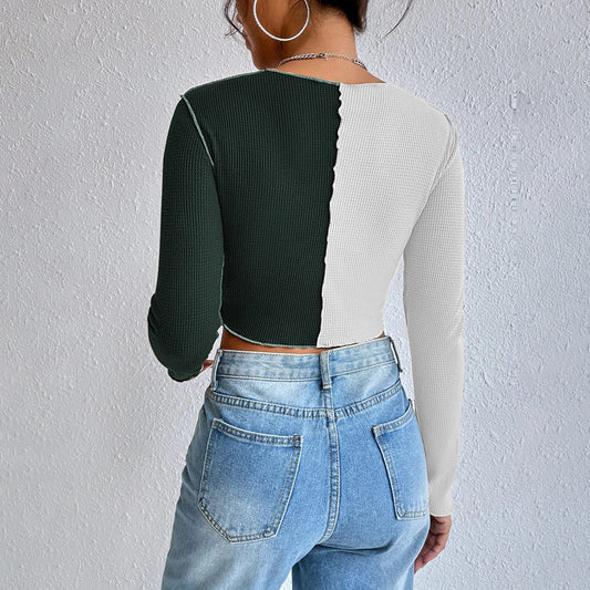 Moderne cropped langærmet skjorte til kvinder med unikt design