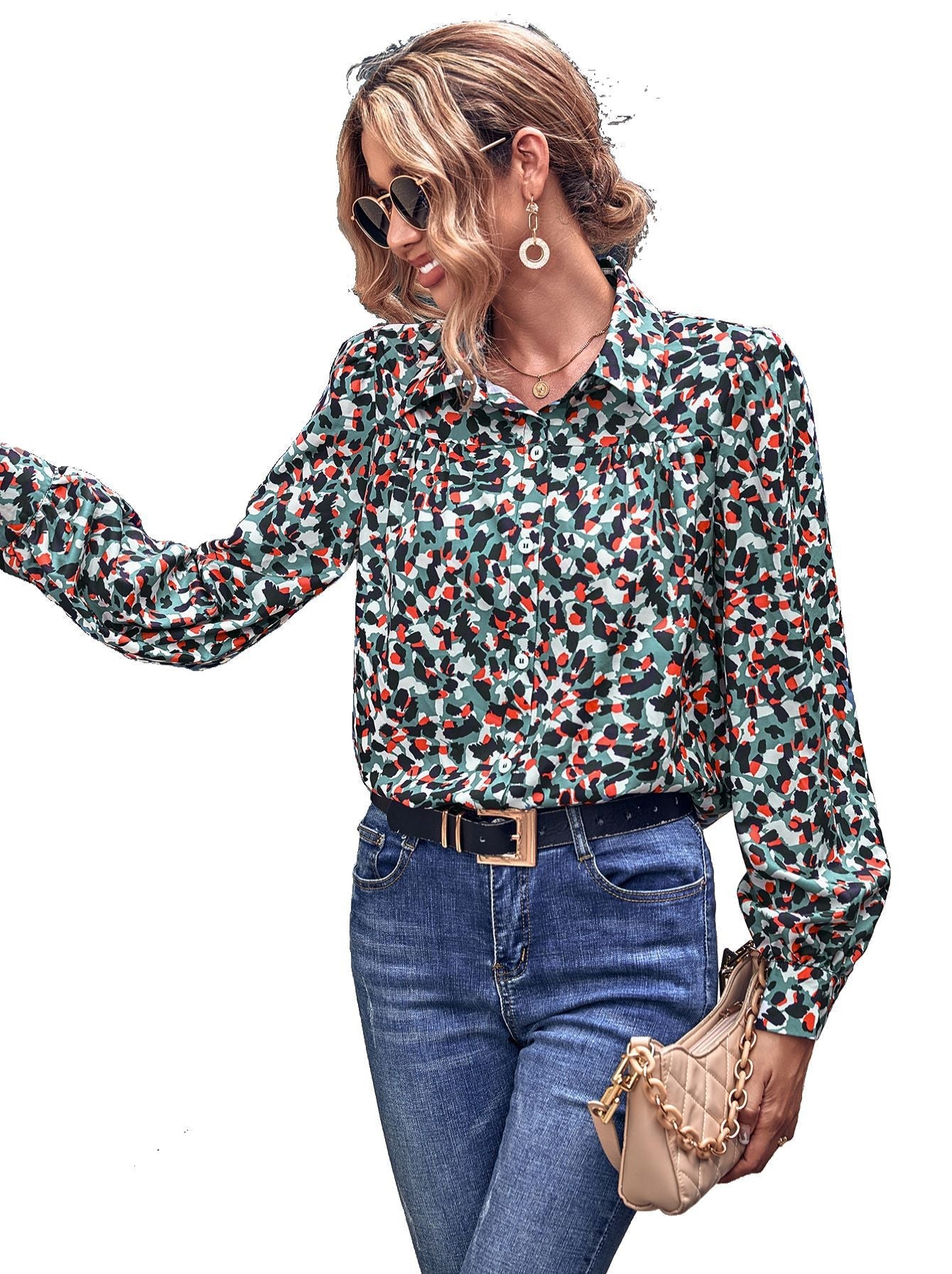 Feminine Bluse med Blomsterprint og Chic Puffærmer