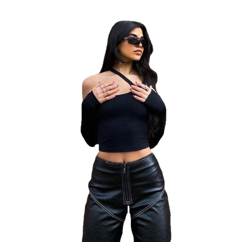 Asymmetrisk Crop-Top med Långa Ärmar för Kvinnor