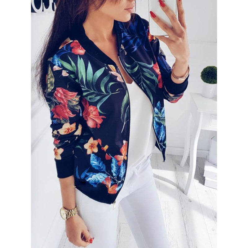 Blomsterpræget Damernes Trendy Bomberjakke