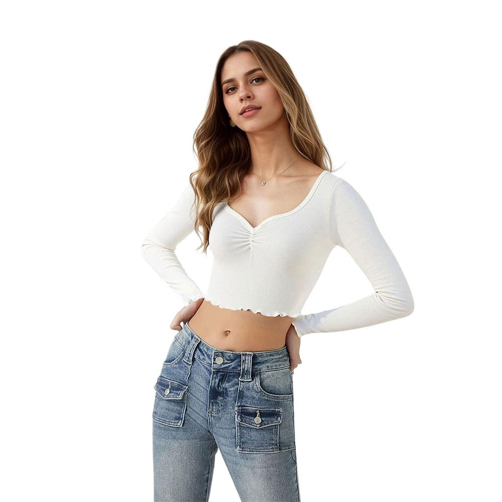 Elegante cropped langærmet top med rynkede detaljer