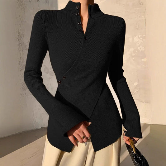 Elegant Strikbluse med Unikke Detaljer