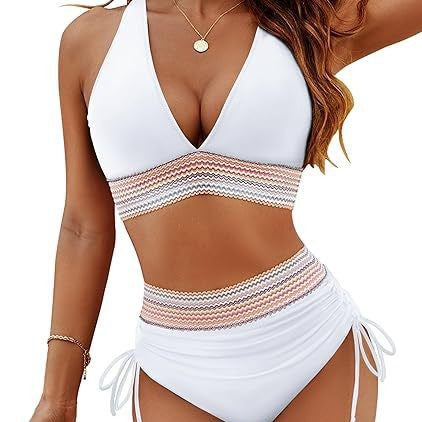 Bikini för kvinnor med hög midja, stilren cut-out och justerbara band