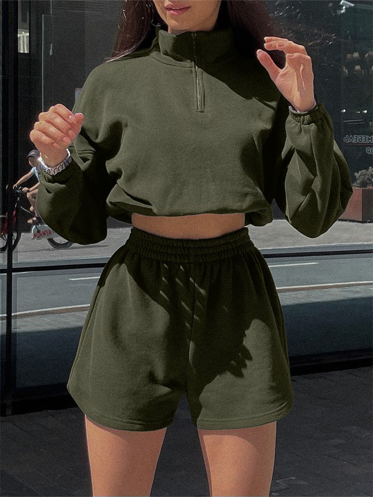 Moderne Sportpullover og Shorts-Set til Kvinder