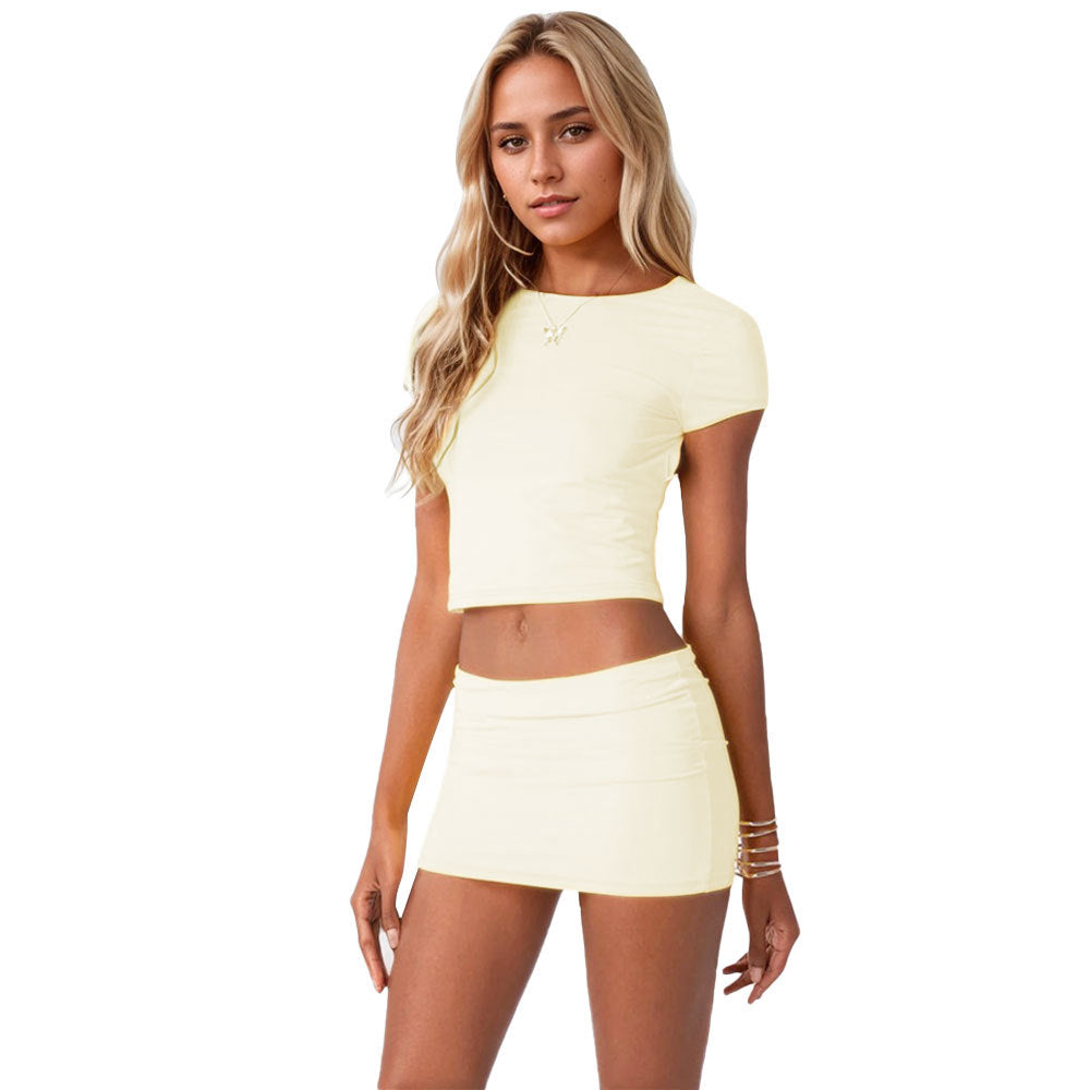 Stilfuldt Sæt med Crop-Top og Mini Skirt