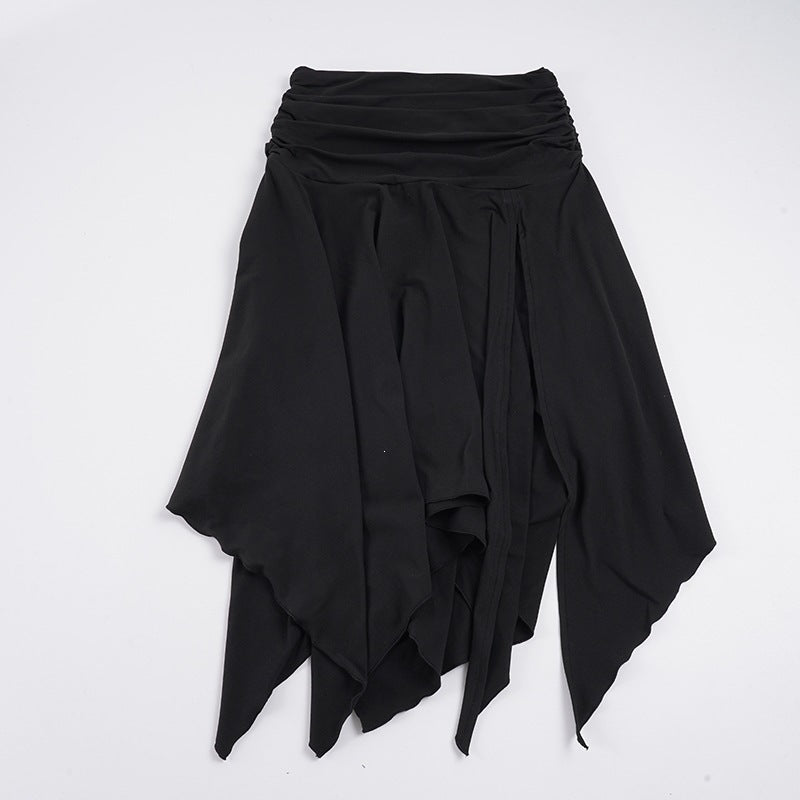 Snygg asymmetrisk midijurk med drapering