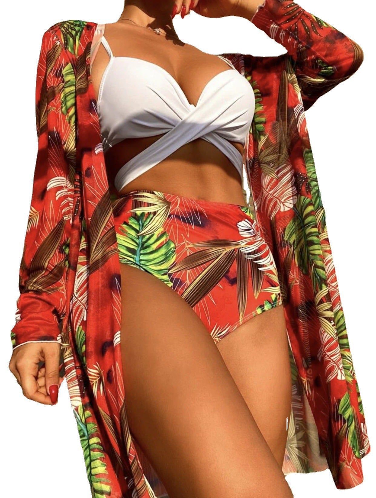 Blomstrande Bikini-Set med Chic Överjacka