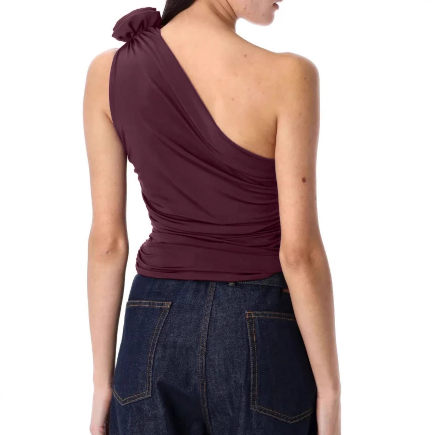 Asymmetrisk Top med Fräcka Draperingar och Blommotiv