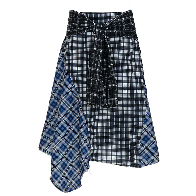 Asymmetrisk rutigt midikjol med bälte från TrendVibe