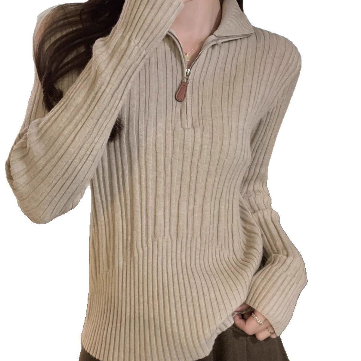 Feminint Sweatshirt med Stilfuld Krave
