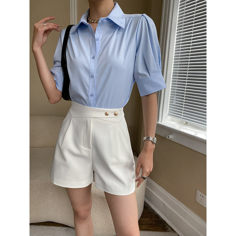 Denim Chic Bluse med Puffærmer