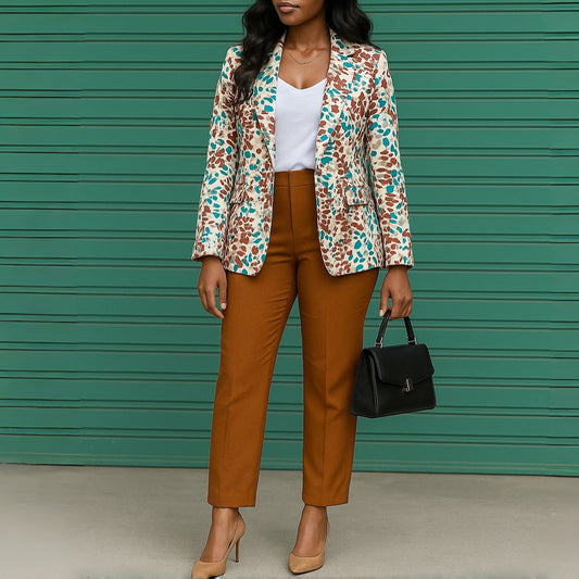 Stilfuld Blazer- og Buksekombination med Blomsterprint