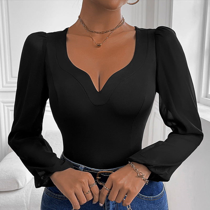 Elegant Body för Kvinnor med Läcker Puffärm och V-ringning