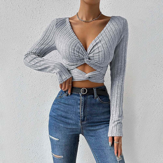 Elegant Cropped Top med Unikt Twist-Design til Dame