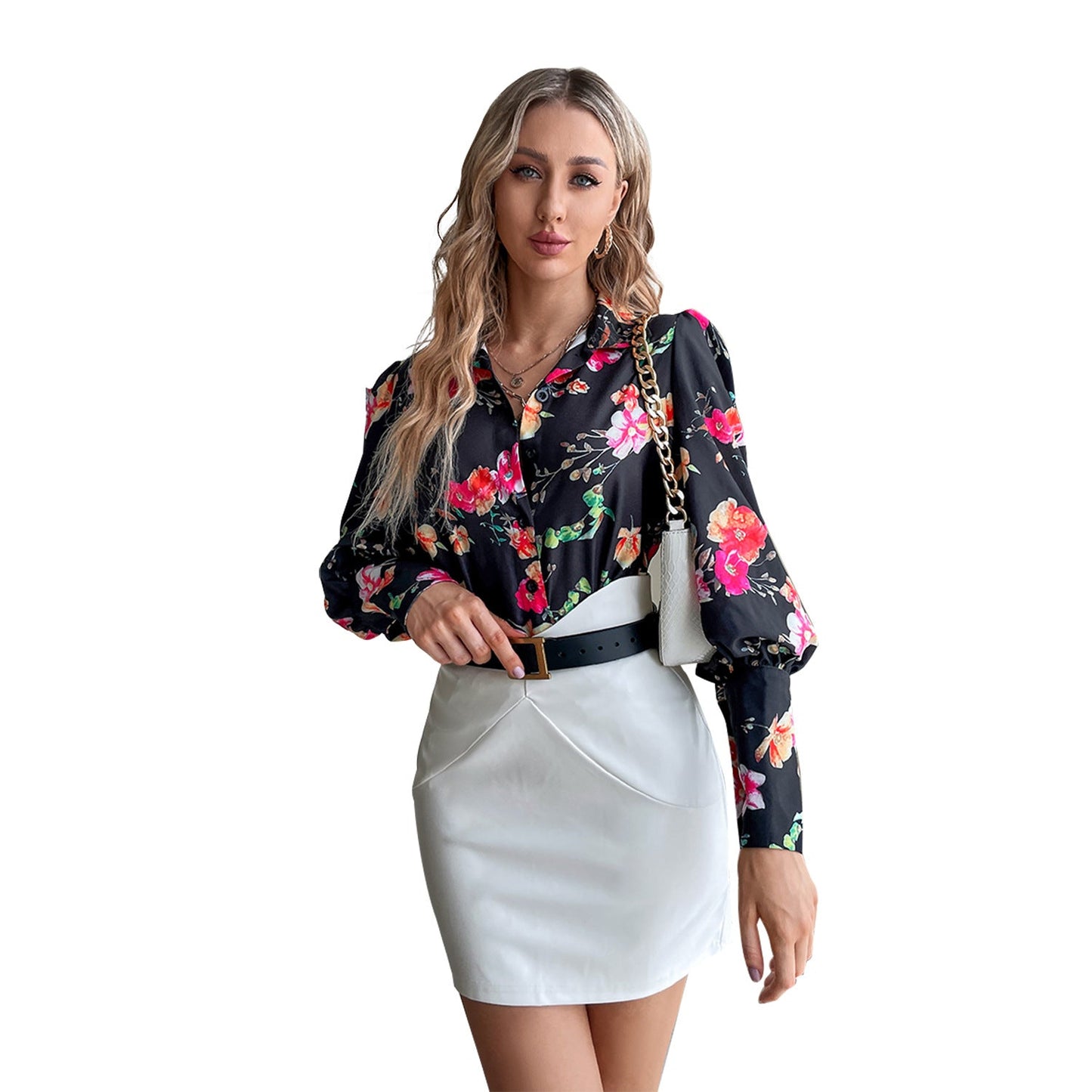 Feminine Bluse med Blomsterprint og Puffærmer - StyleEssence