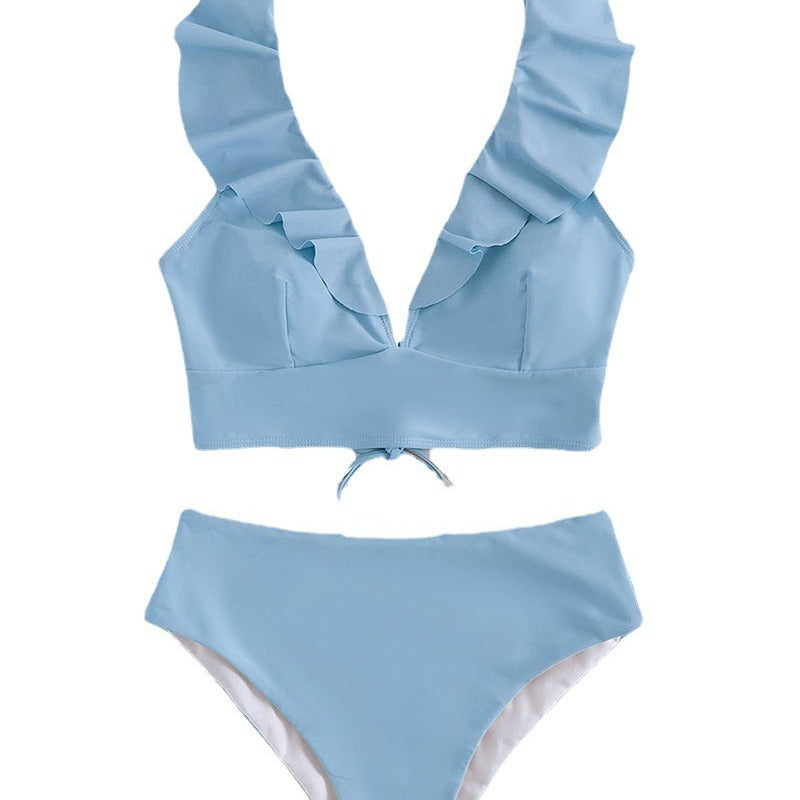 Feminint Bikiniset med Charmiga Volanger och Hög Midja