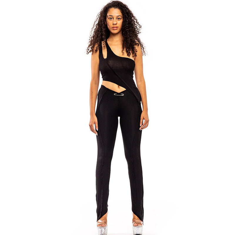 Asymmetrisk Jumpsuit för Kvinnor med Trendigt Cut-Out och Snygg Midja