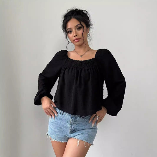 Sofistikeret Bluse med Lette Puffærmer og Strukturdesign