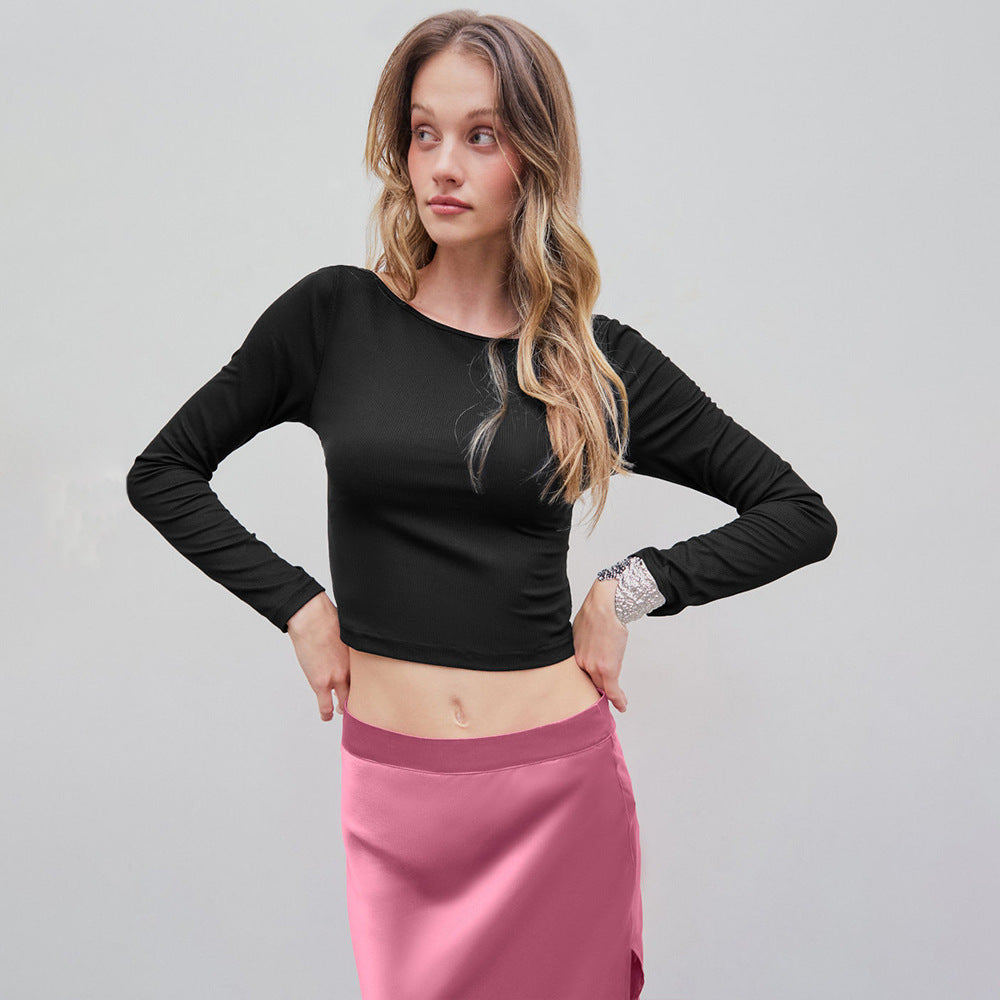 Elegant Crop-Top med Lange Ærmer og Rund Halsudskæring
