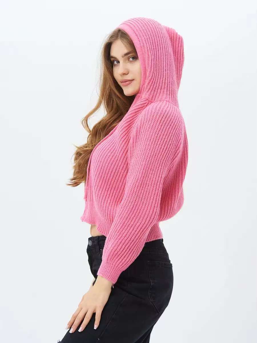 Stilren Cropped Hoodie i Mjuk Stickad Design