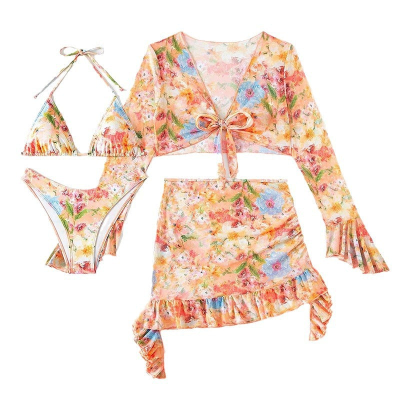Blomstrande Bikiniset med Crop-Top och Ryschshorts