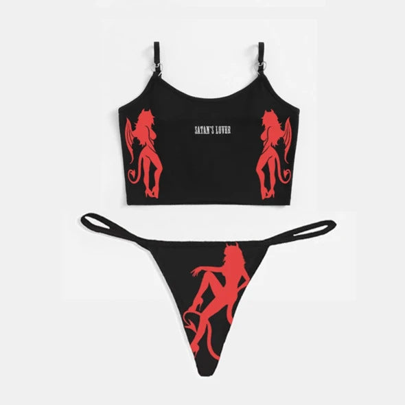 Stilfullt Bandeau Bikini-Set med Trendig Grafisk Design