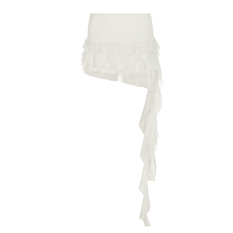 Elegant Asymmetrisk Spetskjol med Feminin Volangdesign