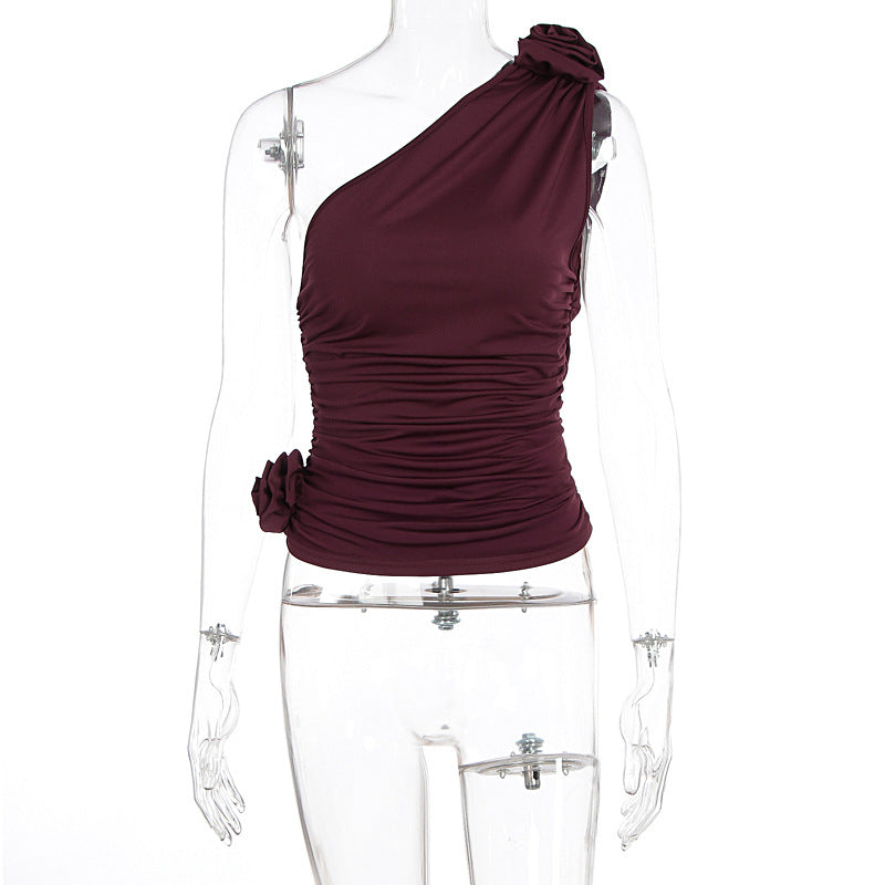 Asymmetrisk Top med Fräcka Draperingar och Blommotiv