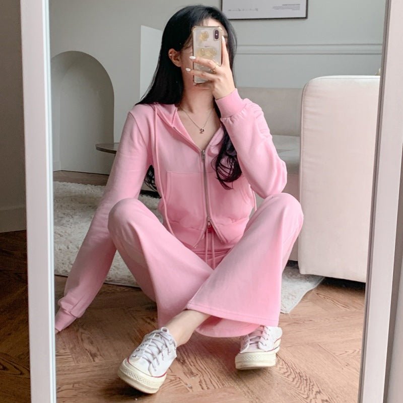 Snygg Crop Hoodie och Lösa Joggingbyxor Set