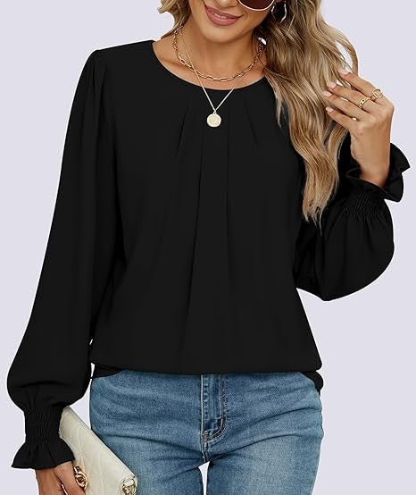 Denim Chic Bluse med Puffærmer