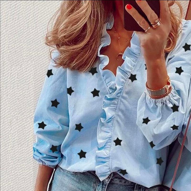 Elegant Bluse med Flæser og Stjerneservice