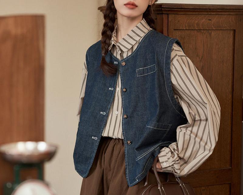 Stilfuld Denim Vest til Kvinder med Knapper og Lommer