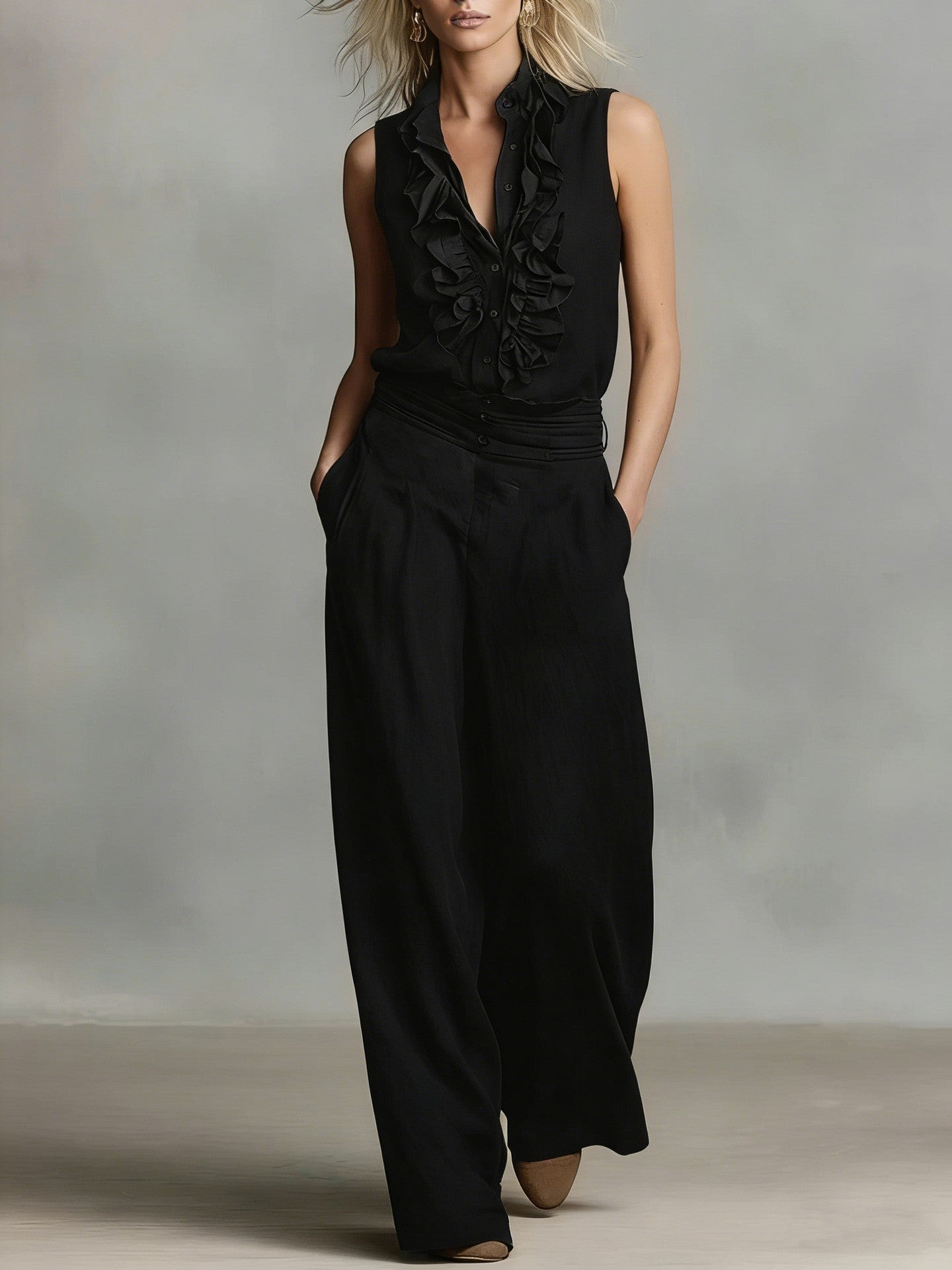 Feminine Bluse med Flatterende Detaljer og Klassisk Krave