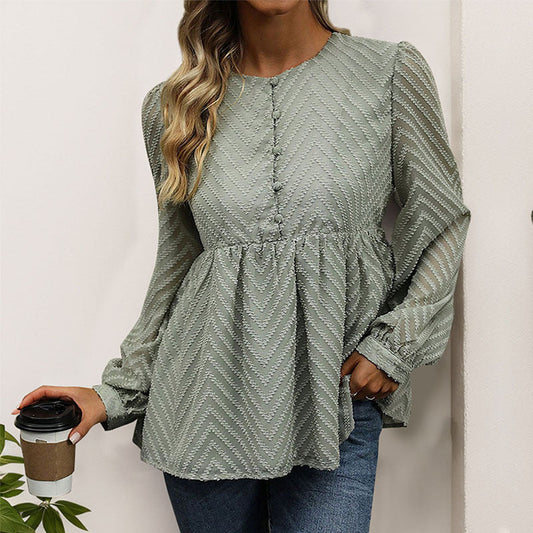 Elegant Blus med Volangdetaljer och Sömlös Design