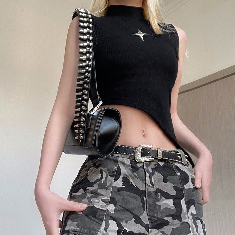 Asymmetrisk Crop-Top för Kvinnor med Stiliga Detaljer