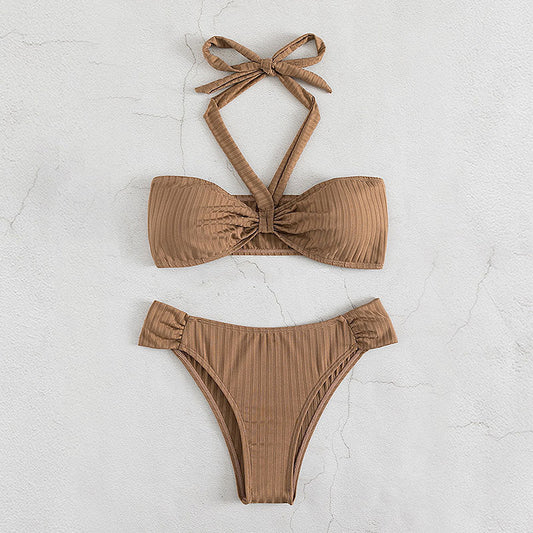 Elegant Bandeau Baddräkt med Unikt Knyt Detalj