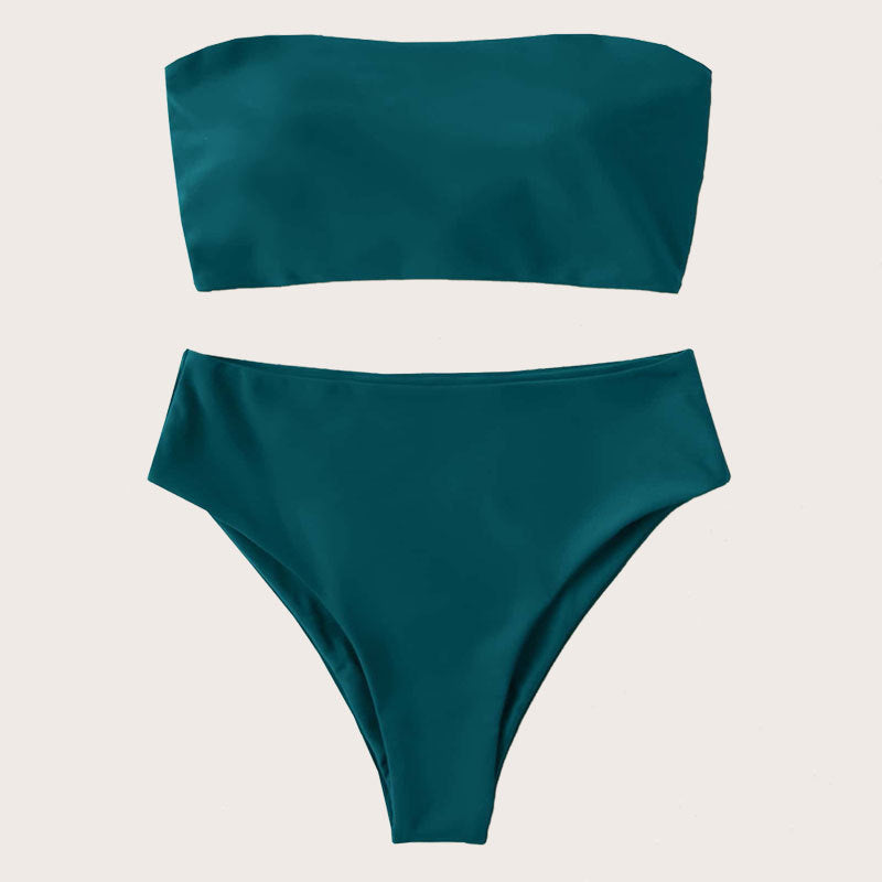 Stilrent Bikini-Set med bandeauöverdel och hög midja
