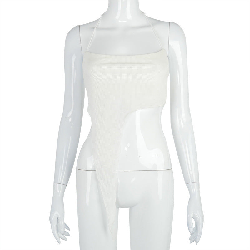 Asymmetriskt Crop-Top för kvinnor med elegant ribbat mönster
