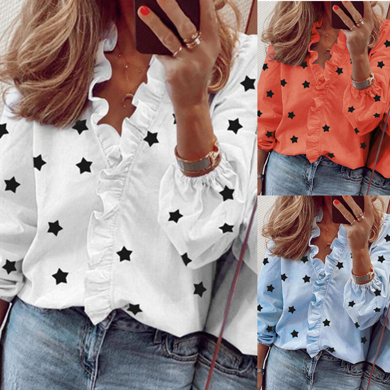 Elegant Bluse med Flæser og Stjerneservice