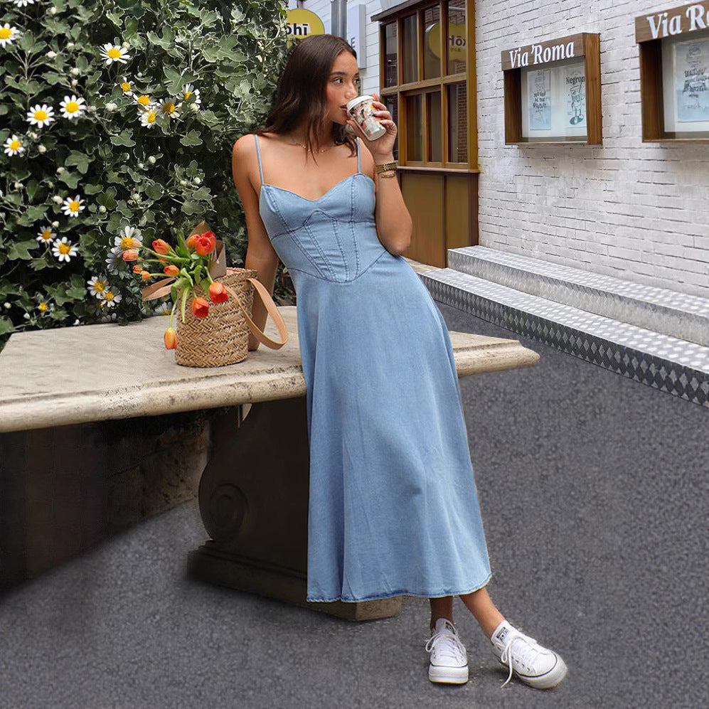 Elegant Maxikjole i Denim til Den Moderne Kvinne