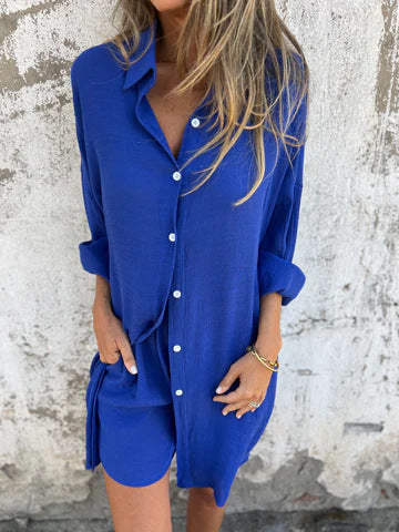 Oversize Bluse og Shorts-Sæt – Solfyldt Stil