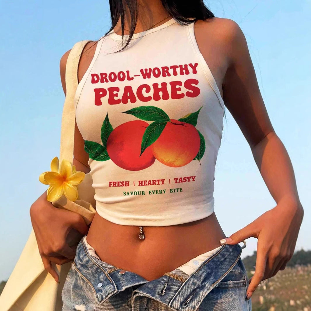 Fruktig Crop-Top utan ärmar för en avslappnad stil